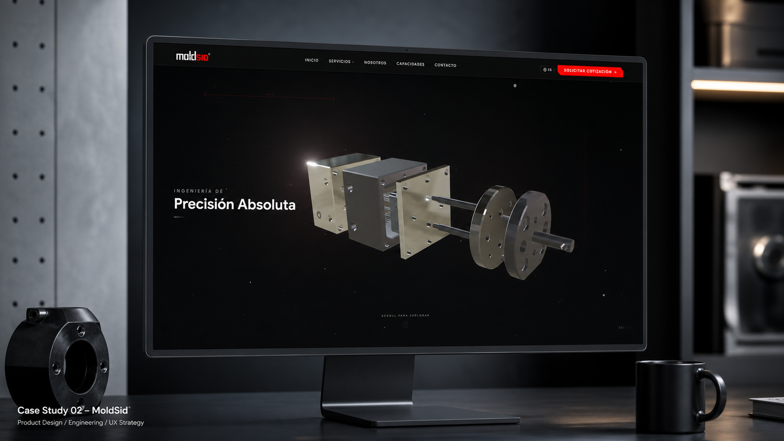 Moldsid website with an exploded view of an industrial mold.