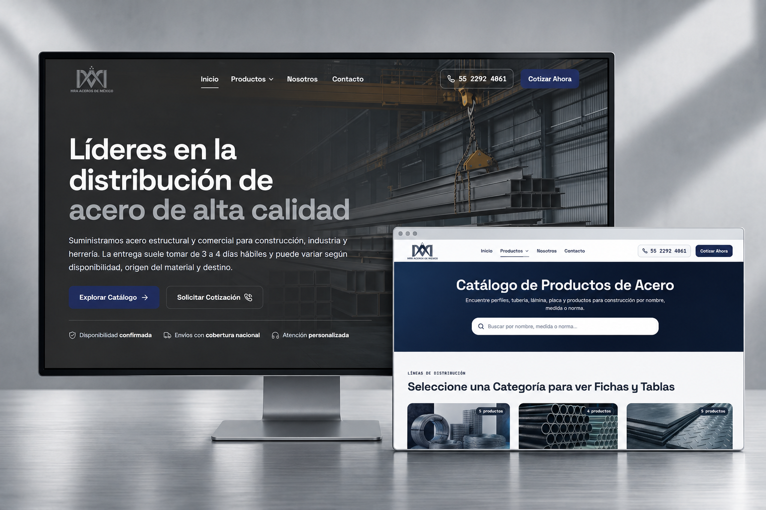 AI-generated presentation of HRA Aceros based on its homepage and catalog screenshots.